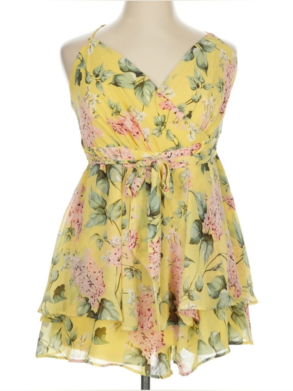 Fashion Nova NWOT Yellow Floral Layered Romper